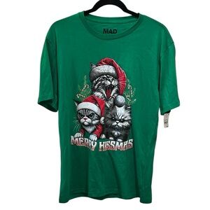 Mad Engine Green Kitty Cat Holiday Merry Hissmas Tshirt